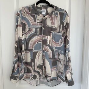 ZARA | Abstract Patterned Button Down Blouse - Size Small